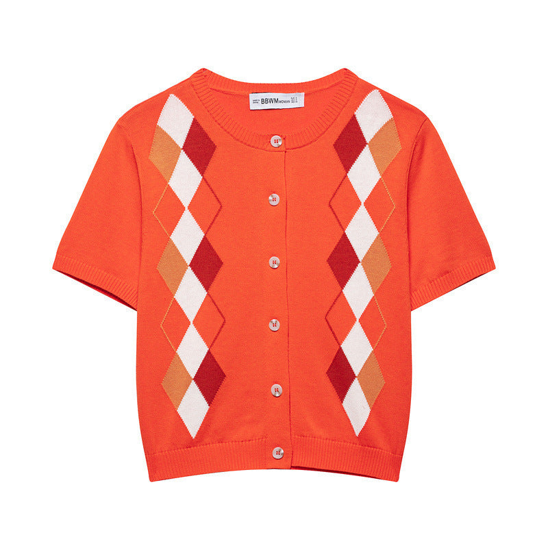 European And American Style Diamond Pattern Knitted Coat
