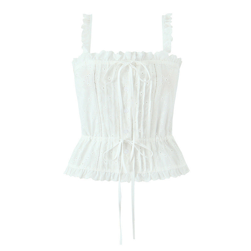 Cotton Embroidered Sleeveless Top Skirt Culottes