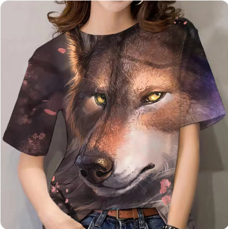 Women's T-shirt 3d Animal Print Short Sleeve Wolf Top