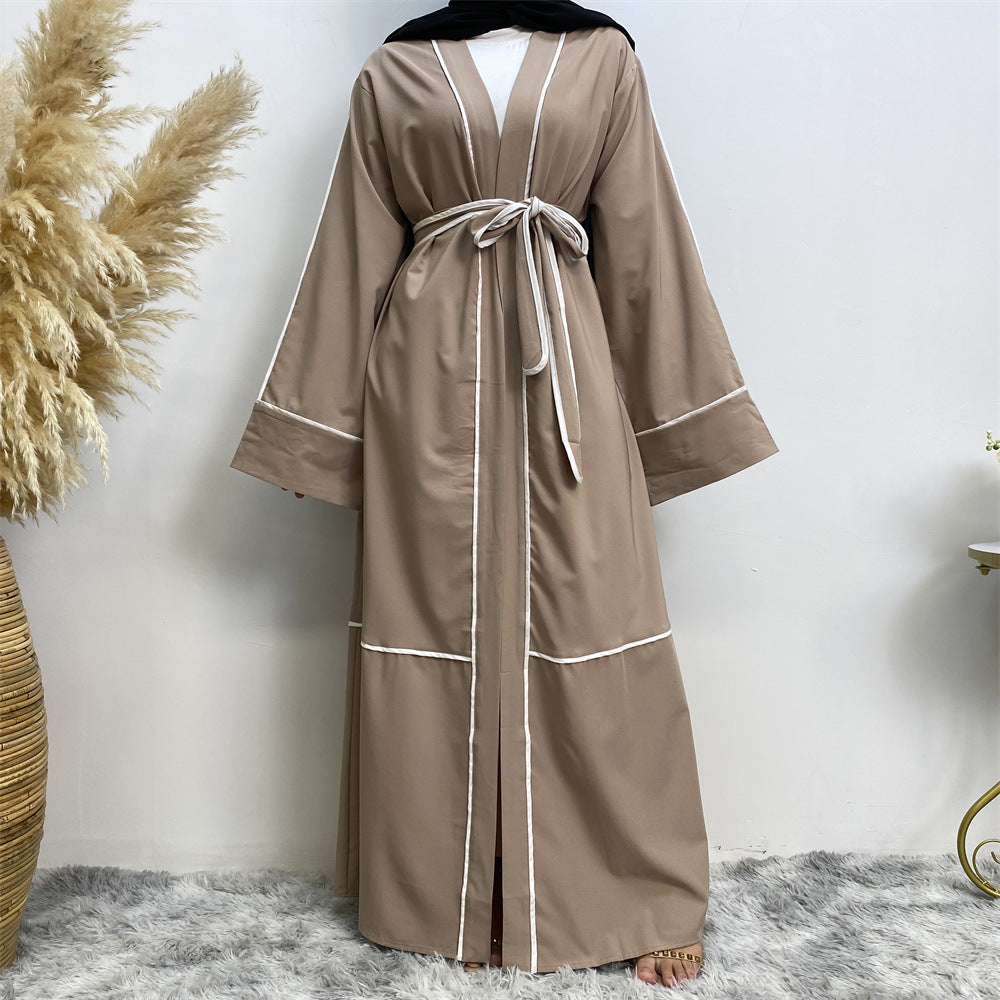 Contrast Striped Cardigan Muslim Robe