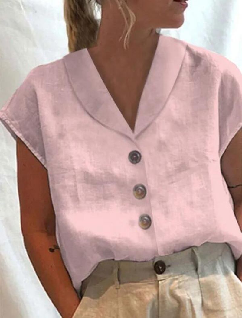 Women's Short-sleeved Solid Color Slim-fit Stand-up Collar Shirt