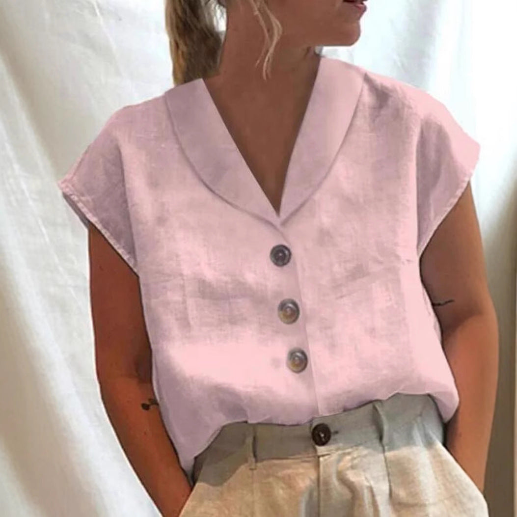 Women's Short-sleeved Solid Color Slim-fit Stand-up Collar Shirt