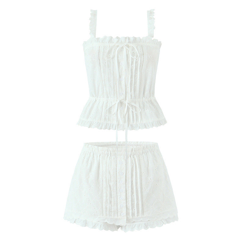 Cotton Embroidered Sleeveless Top Skirt Culottes