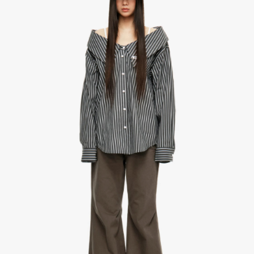 Detachable Splicing Vertical Striped Shirt For Women