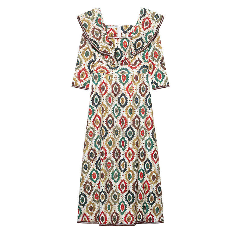 Ethnic Style Elegance Retro Flying Sleeves Printed Dress