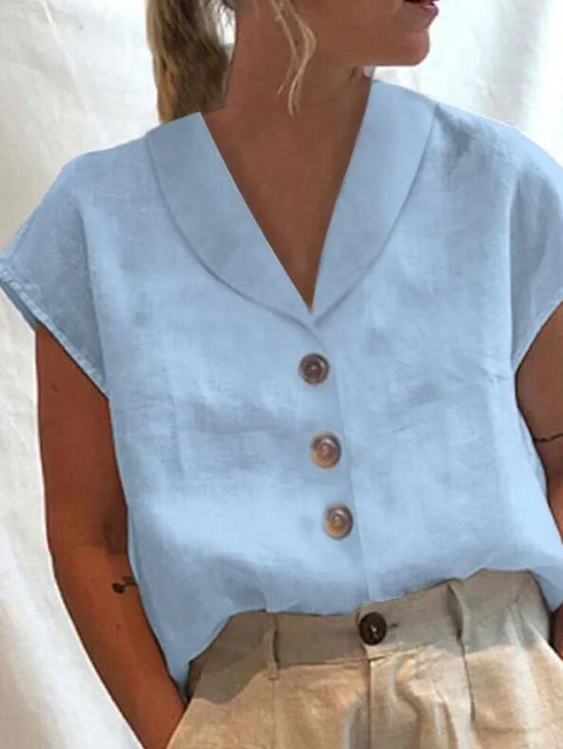 Women's Short-sleeved Solid Color Slim-fit Stand-up Collar Shirt
