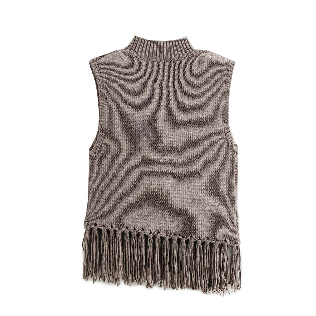 European And American Leisure Stand Collar Sleeveless Short Decorated Tassel Knitted Top