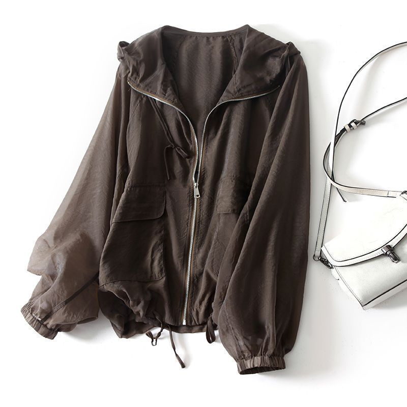 Lightweight Breathable Sun Protection Clothing Women's Spring Loose Top Trendy Hooded Drawstring Thin Coat