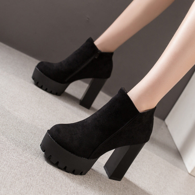 Thick Heel Fleece-lined Warm Short Boots