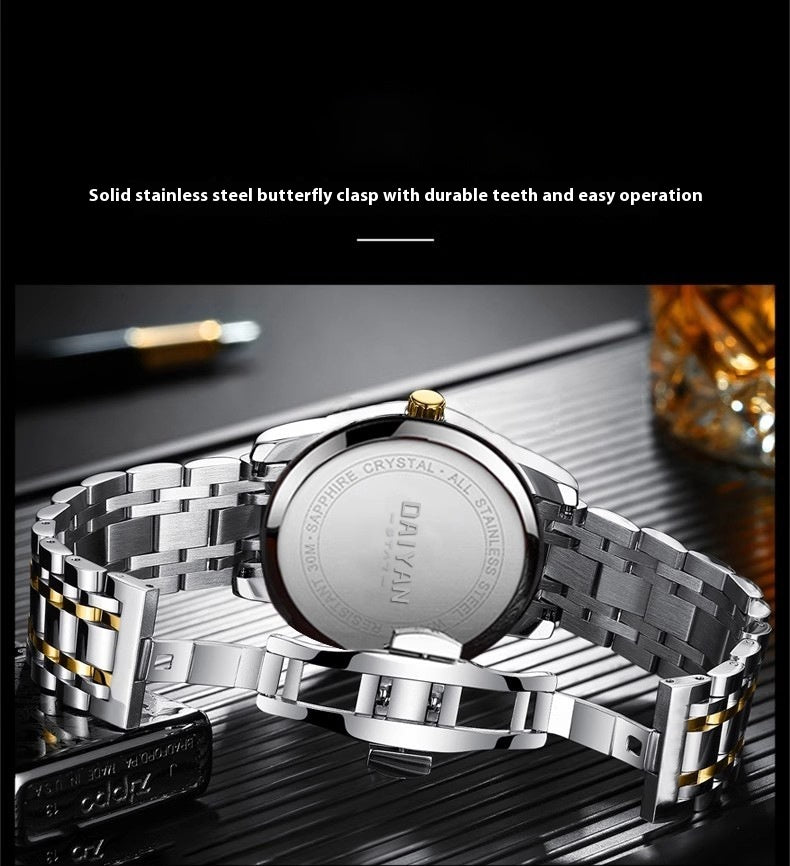 Stainless Steel With Double Calendar Quartz Watch Waterproof Luminous