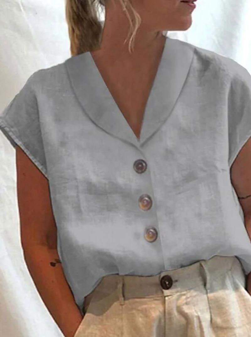 Women's Short-sleeved Solid Color Slim-fit Stand-up Collar Shirt