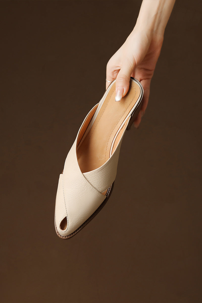 Chunky Heel Mid Heel Hollow-out High-grade Sense Closed-toe Slippers