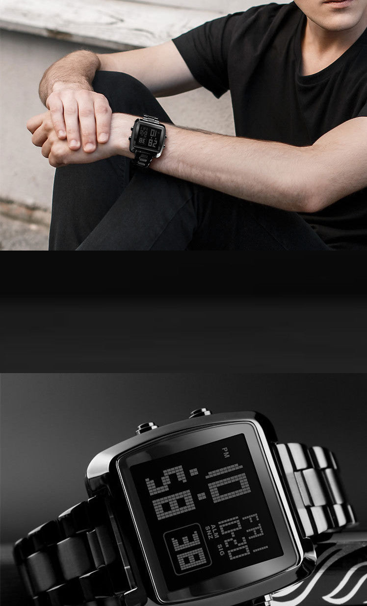 9 Fashion Men's Electronic Sport Watch Waterproof Stainless Steel Belt