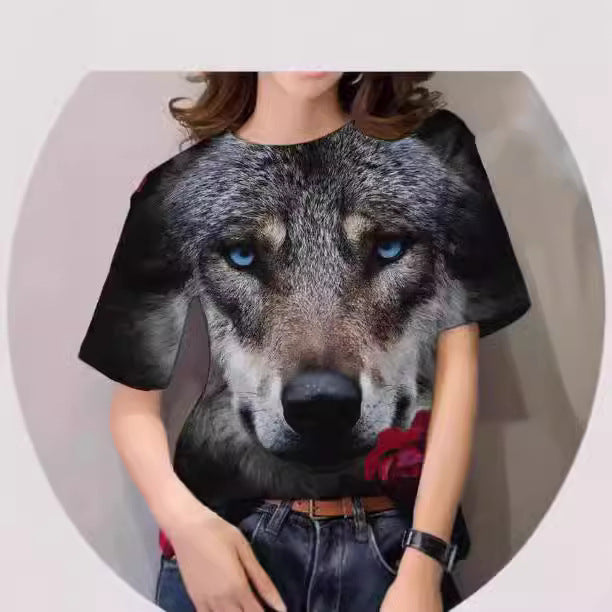 Women's T-shirt 3d Animal Print Short Sleeve Wolf Top