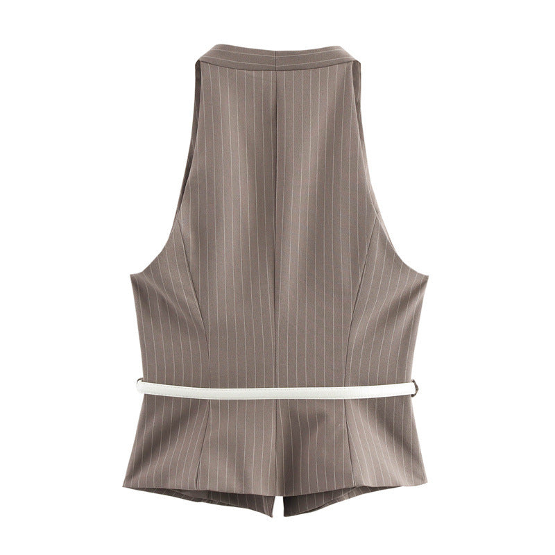European And American Style Women's Fashion Temperament With Belt Vest Double Belt Pants
