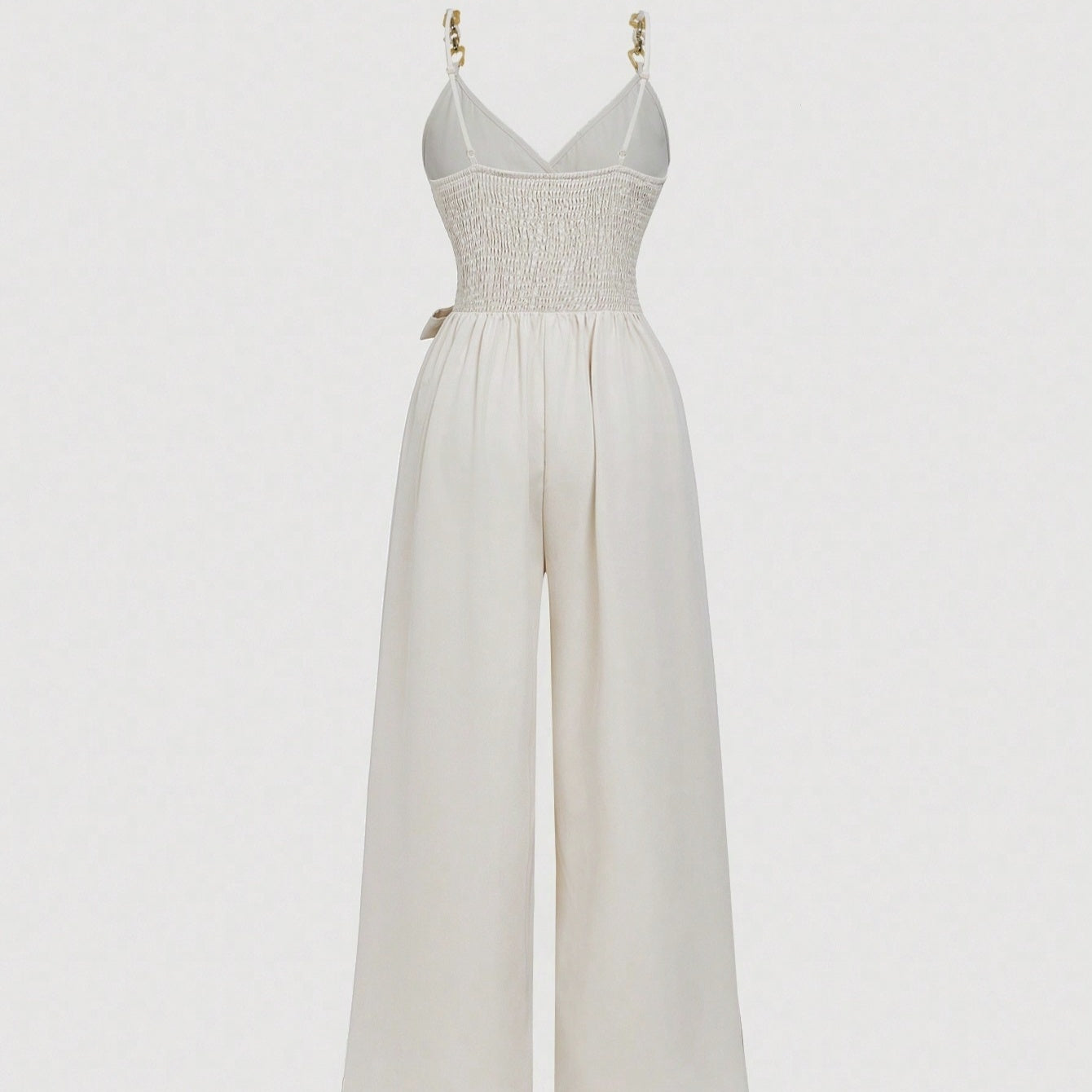 Ladies' Solid Color Elegant Fashion V-neck Strap Buckle Shoulder Strap Design Strap Jumpsuit