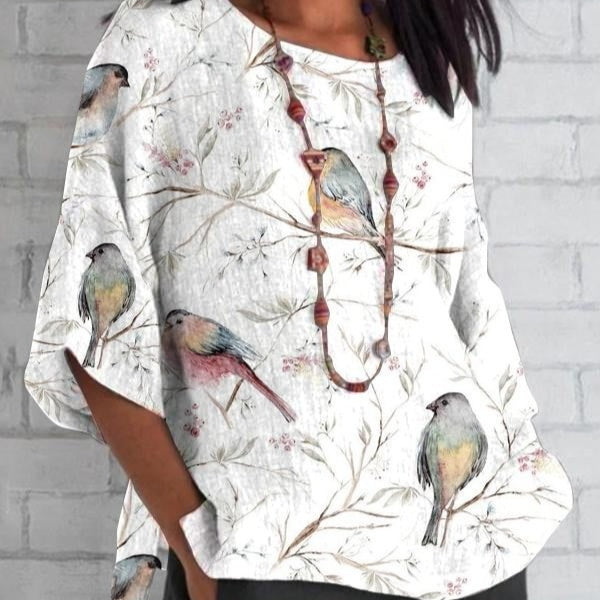 Women's Round-neck Three-quarter-length-sleeved T-shirt Top Printed