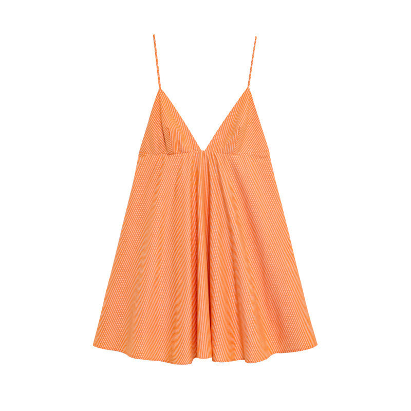 European And American Style Simple V-neck Sleeveless Sling Short Version Dress