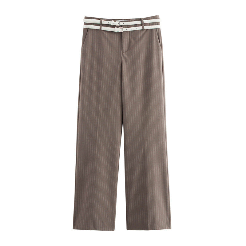 European And American Style Women's Fashion Temperament With Belt Vest Double Belt Pants