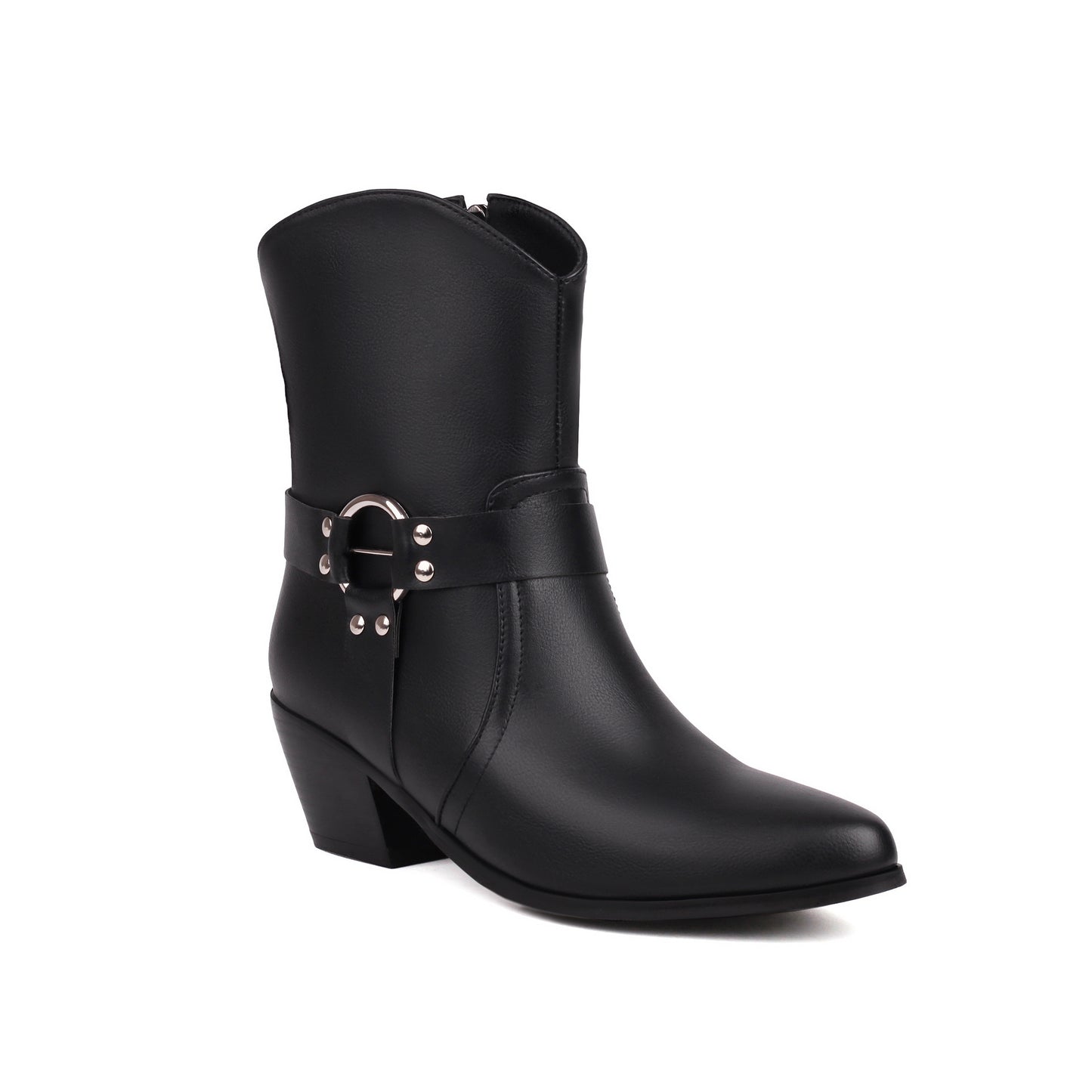 Belt Buckle Chunky Heel Martin Booties