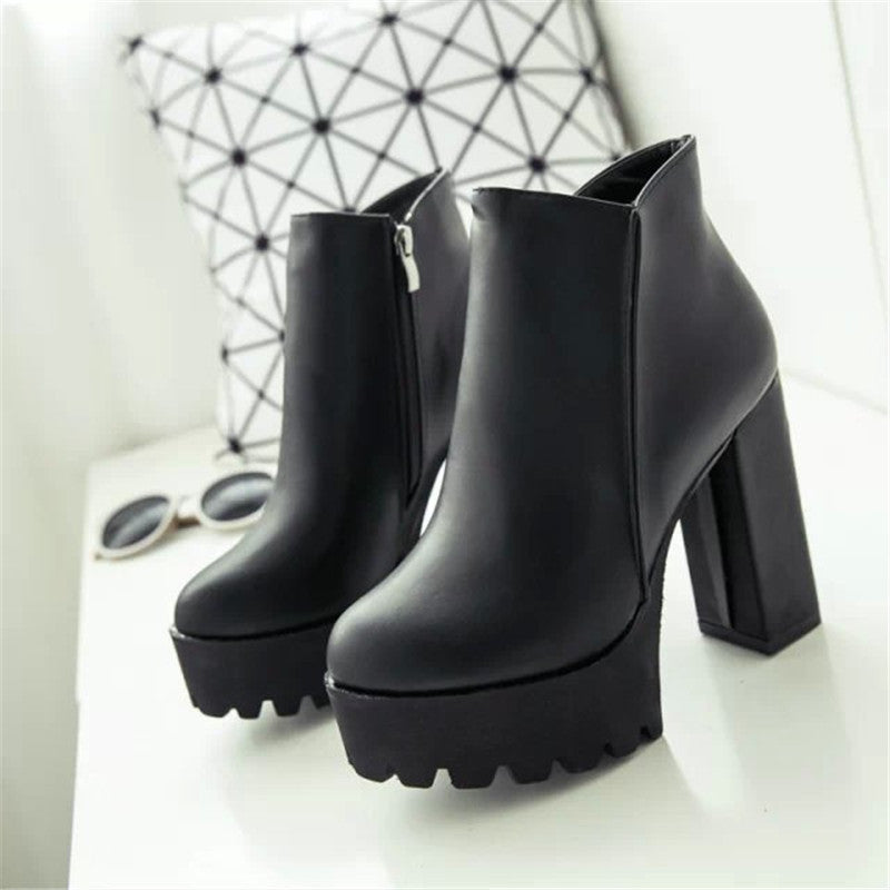 Thick Heel Fleece-lined Warm Short Boots