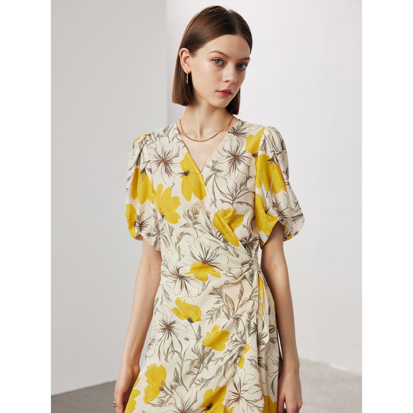 Women's Stomach Blanket-style Lace Printing Short-sleeved Silk Dress