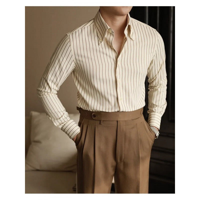Men's Business Non-ironing Slim-fit Gentleman Versatile Fashion Pointed Buckle Collar Shirt