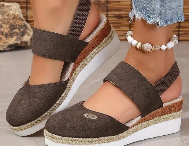 Wedge Lightweight Hemp Rope Braided Closed Toe Elastic Band Women's Shoes