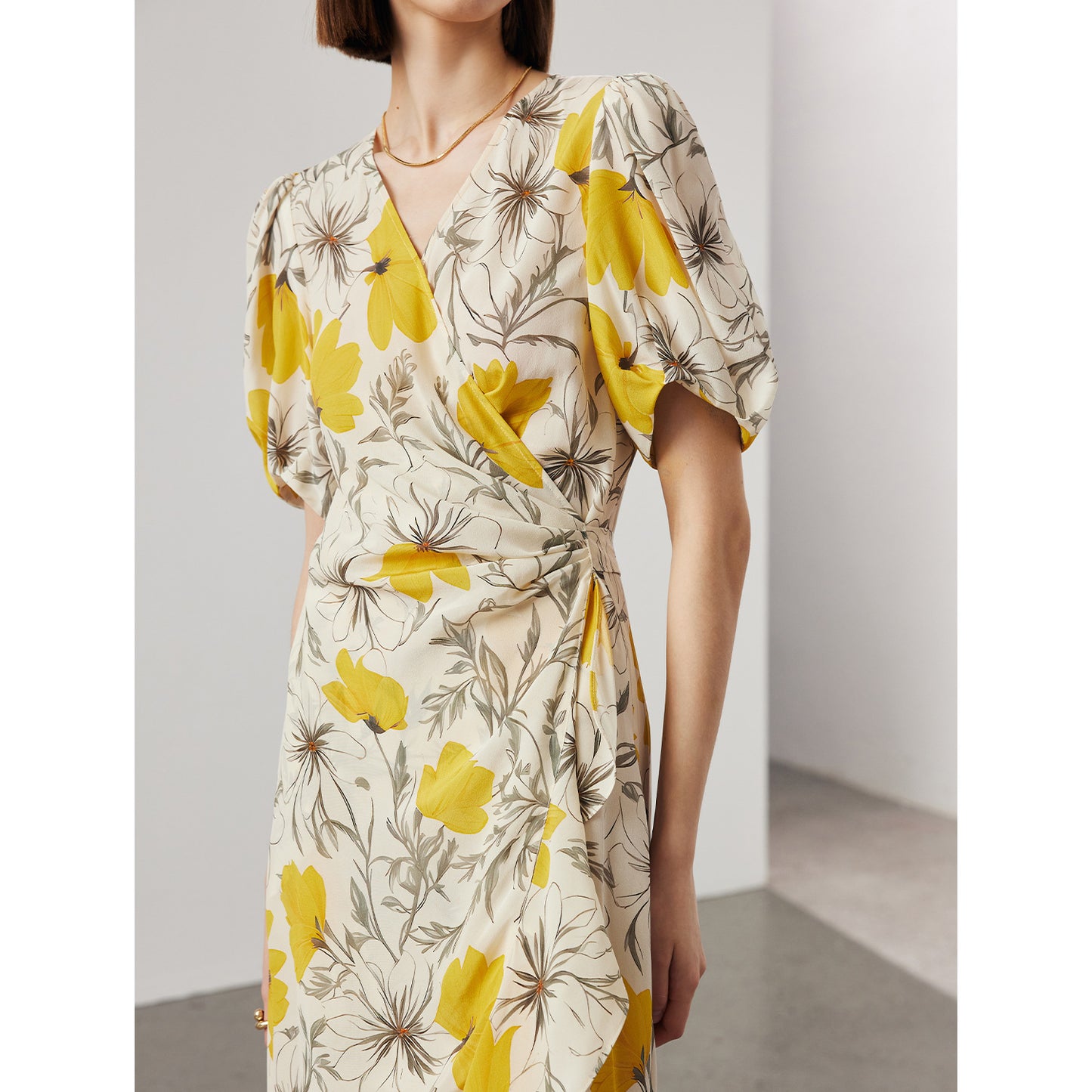 Women's Stomach Blanket-style Lace Printing Short-sleeved Silk Dress