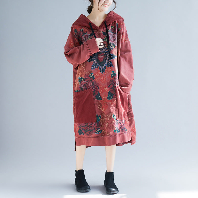 Sweater Ethnic Print Retro Distressed Dress