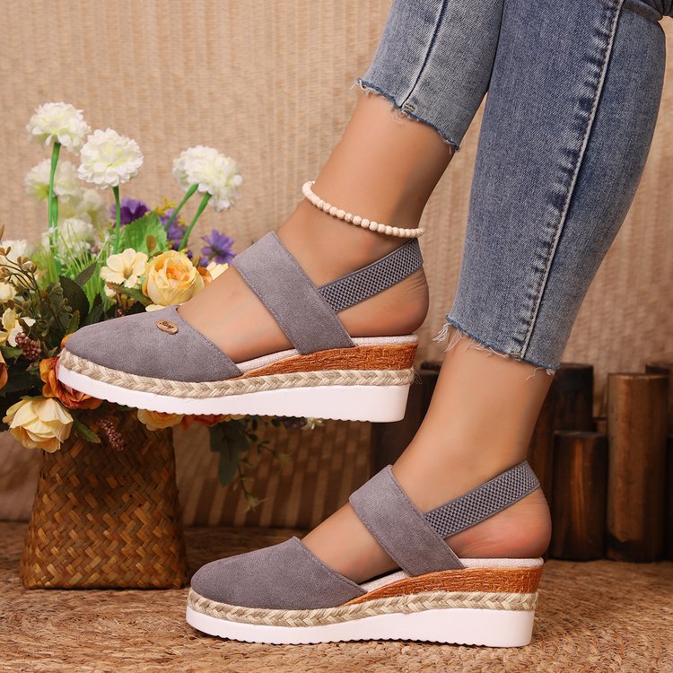 Wedge Lightweight Hemp Rope Braided Closed Toe Elastic Band Women's Shoes