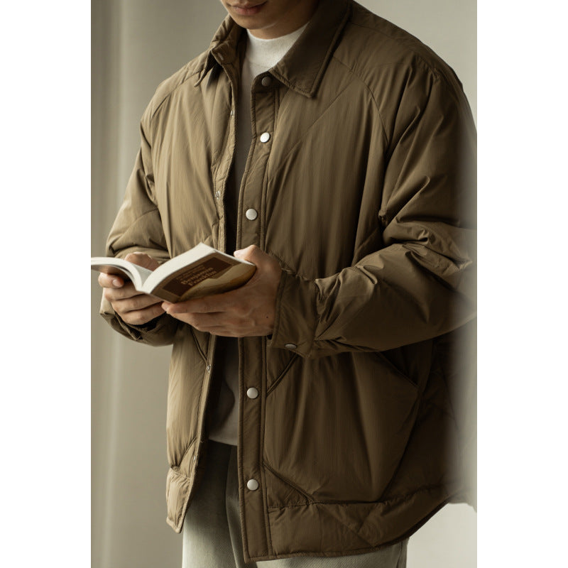 Shirt Collar Down Jacket Men's New Winter Rhombus Tooling