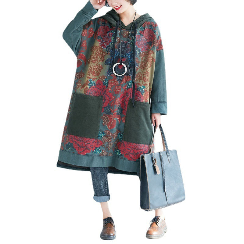 Sweater Ethnic Print Retro Distressed Dress