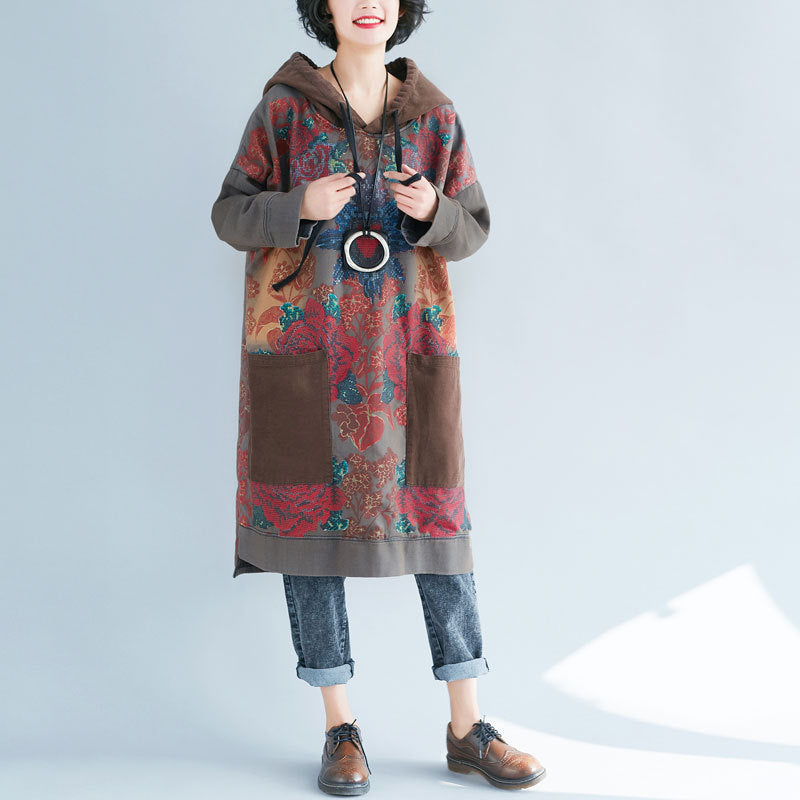 Sweater Ethnic Print Retro Distressed Dress