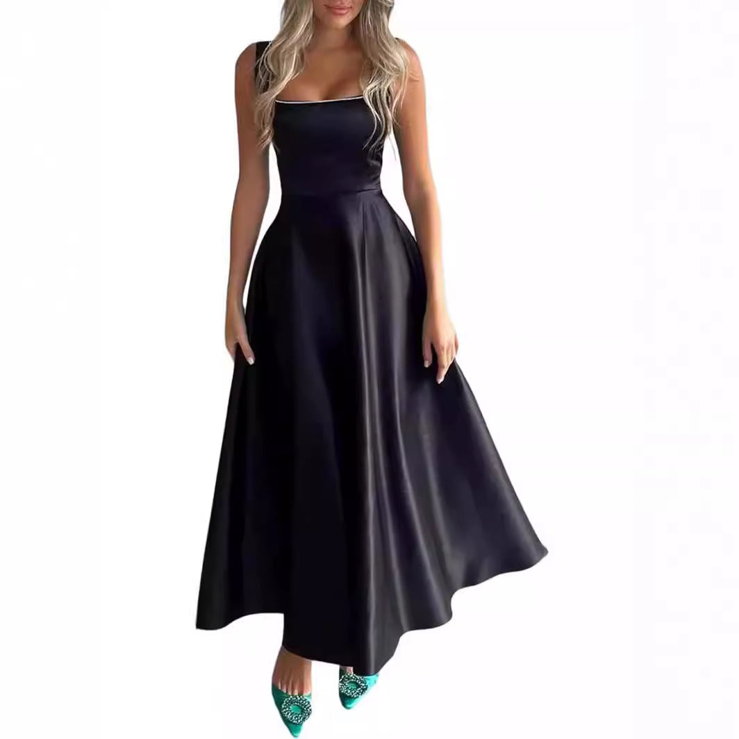 Women's Square Collar Low Collar Sleeveless Long Dress