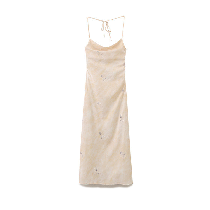 European And American Style Silk Satin Texture Printing Dress