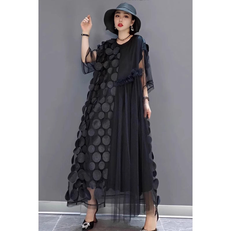 New Women's Loose Plus Size Floral Polka Dot Dress