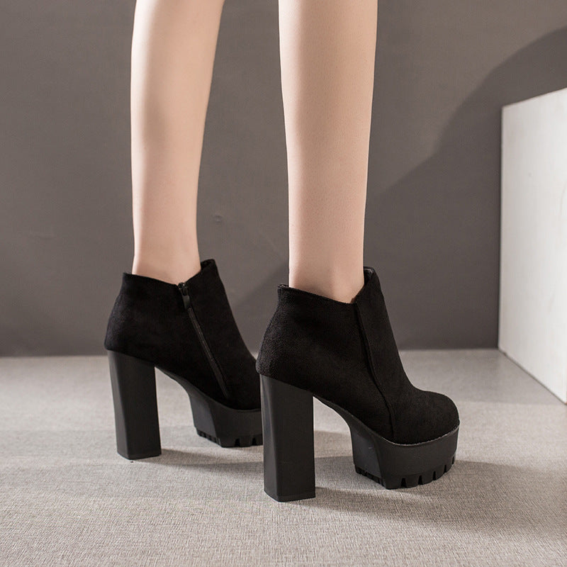 Thick Heel Fleece-lined Warm Short Boots