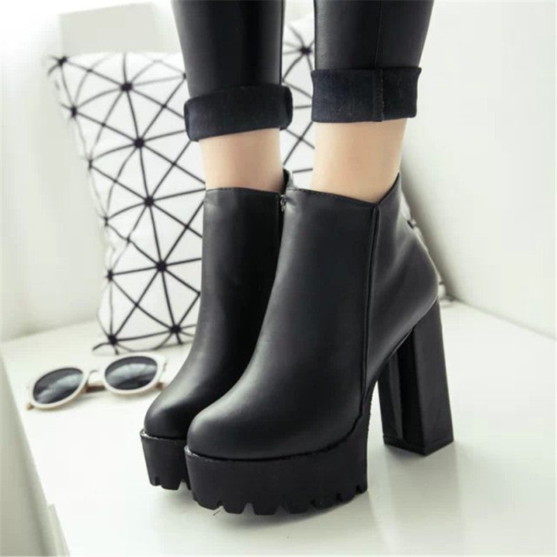 Thick Heel Fleece-lined Warm Short Boots
