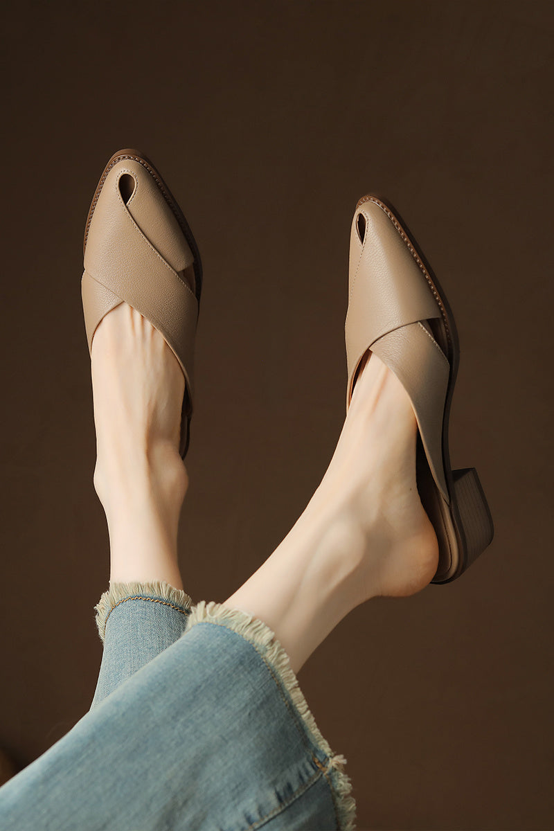 Chunky Heel Mid Heel Hollow-out High-grade Sense Closed-toe Slippers