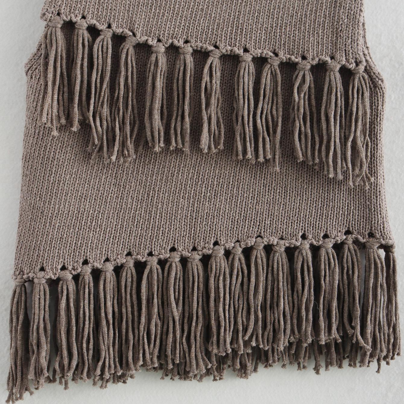 European And American Leisure Stand Collar Sleeveless Short Decorated Tassel Knitted Top