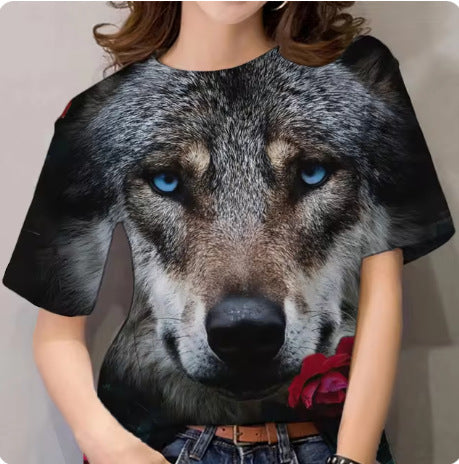 Women's T-shirt 3d Animal Print Short Sleeve Wolf Top