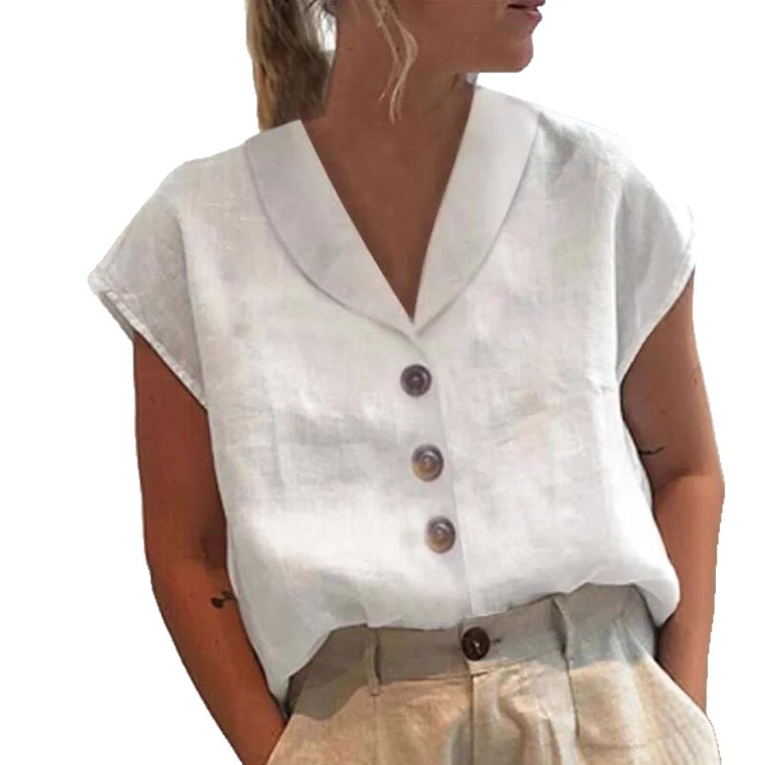 Women's Short-sleeved Solid Color Slim-fit Stand-up Collar Shirt