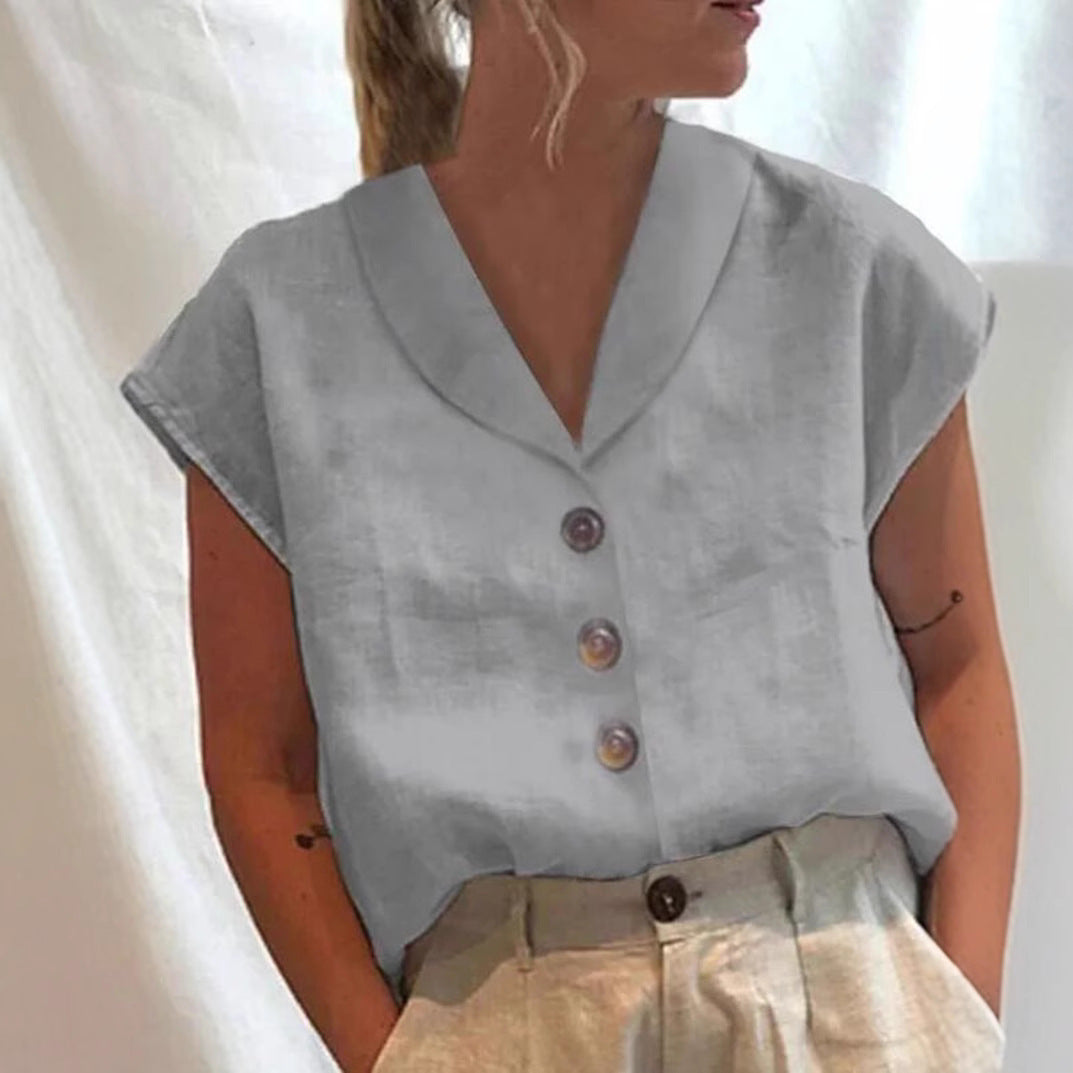 Women's Short-sleeved Solid Color Slim-fit Stand-up Collar Shirt