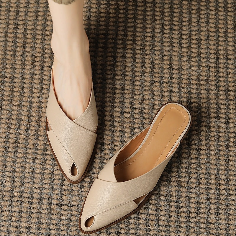 Chunky Heel Mid Heel Hollow-out High-grade Sense Closed-toe Slippers