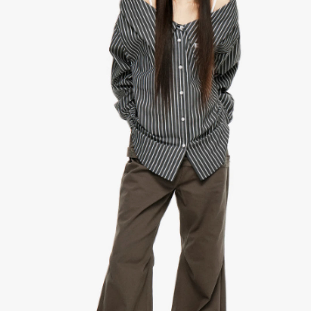 Detachable Splicing Vertical Striped Shirt For Women