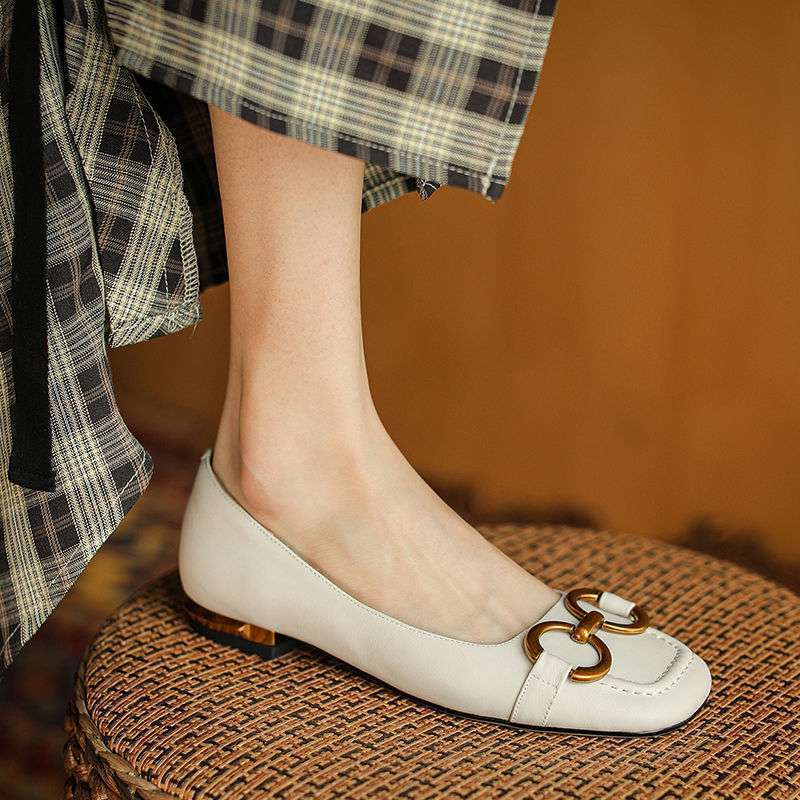 Pumps Low Heel Wanwan Lei Style Shallow Mouth Metal Flat Shoes