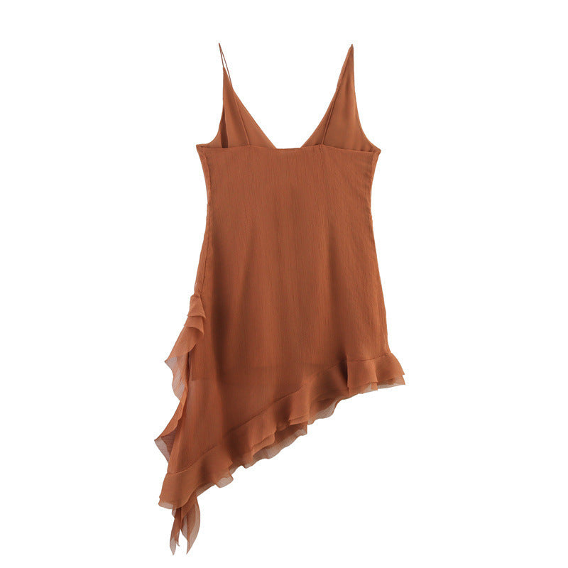 European And American Style Women's Asymmetric Laminated Decoration Sling Dress