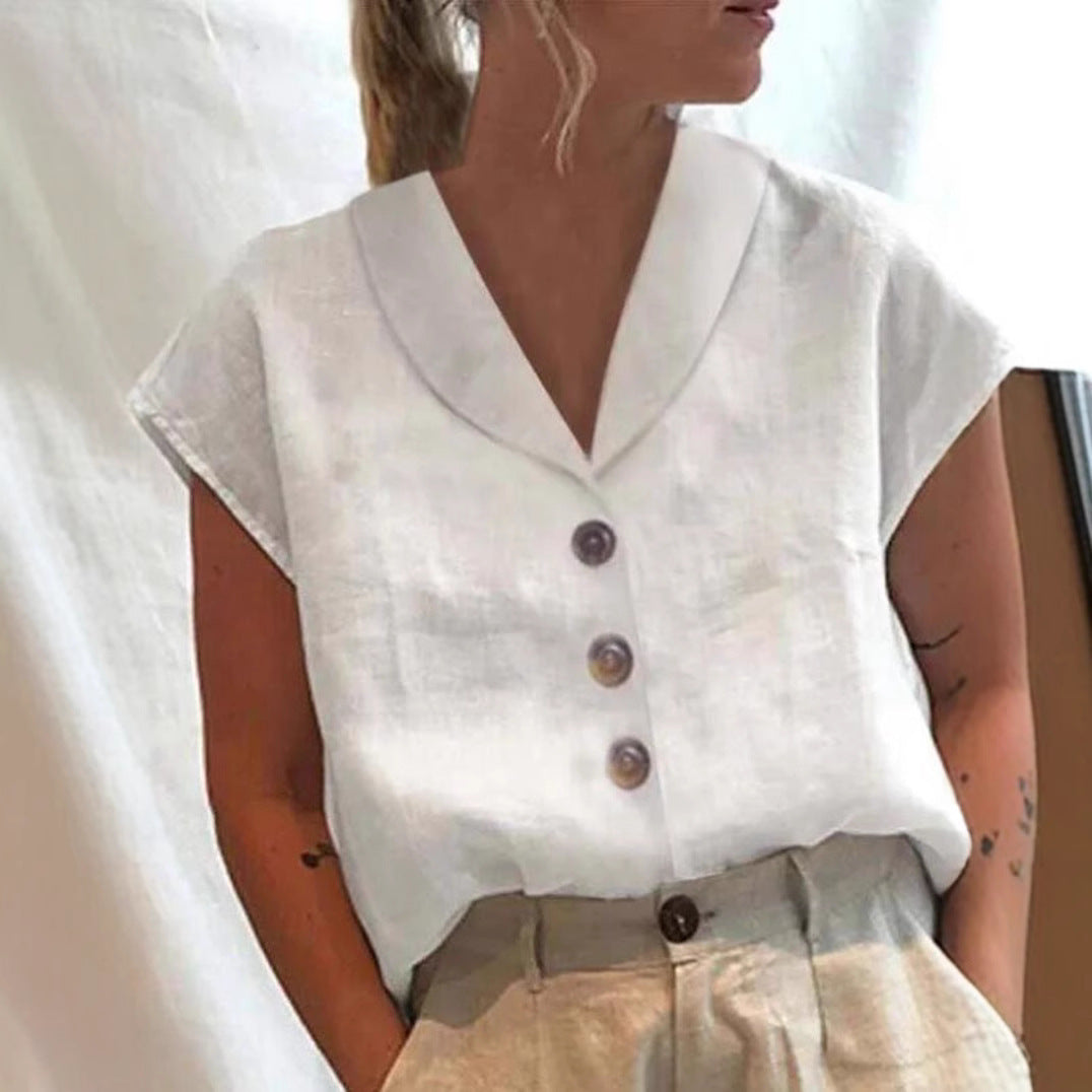 Women's Short-sleeved Solid Color Slim-fit Stand-up Collar Shirt