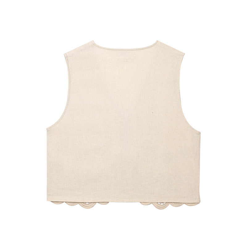 Women's All-matching Hollow Embroidered V-neck Lace-up Sleeveless Waistcoat Vest